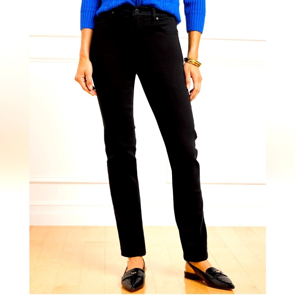 Talbots Classic Black Straight-Leg Women's Jeans metal button and zip front - Picture 2 of 10